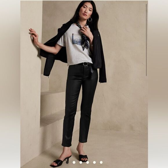 Banana Republic Black High Rise Skinny Coater Denim Jeans size 0 - Picture 1 of 6